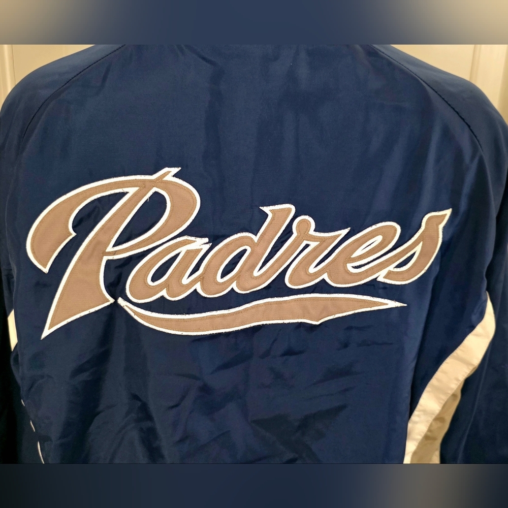 Majestic Vintage San Diego Padres Jacket Men's SZ Medium Blue official Baseball - Picture 10 of 15